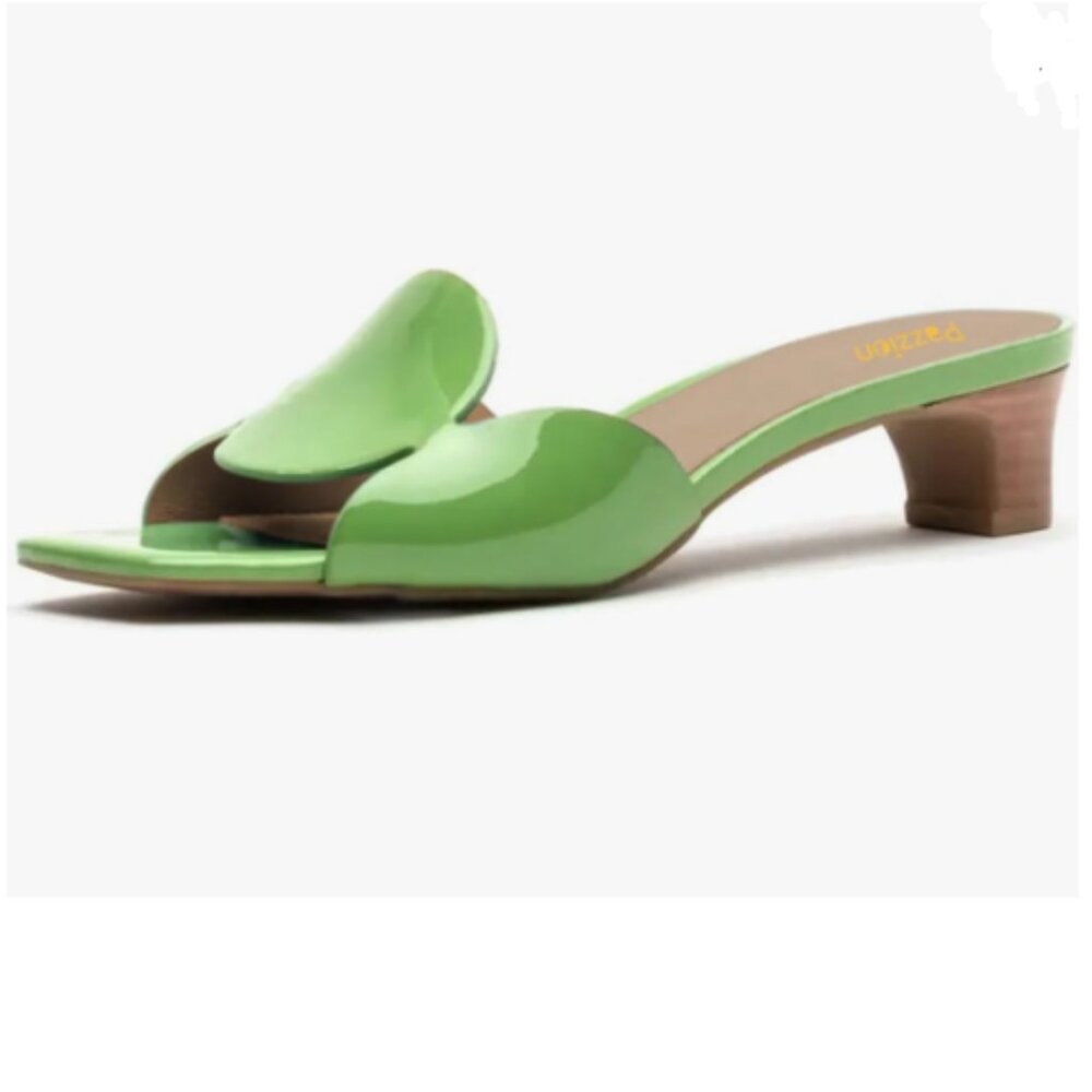 Pazzion Green Circle Slides Sandals Patent Leather Comfortable Low Heels Shoes